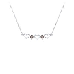 Heart To Heart Necklace with 2 Birthstones in 925 Sterling Silver with Smokey Quartz