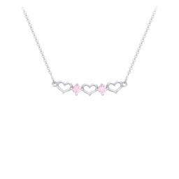 Heart To Heart Necklace with 2 Birthstones in 925 Sterling Silver with Pink Tourmaline