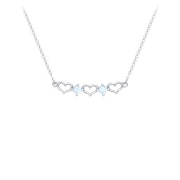 Heart To Heart Necklace with 2 Birthstones in 925 Sterling Silver with Blue Topaz