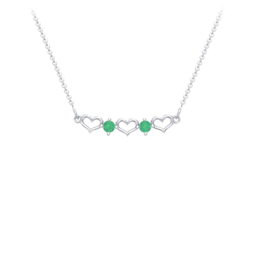 Heart To Heart Necklace with 2 Birthstones – Sterling Silver with Emerald