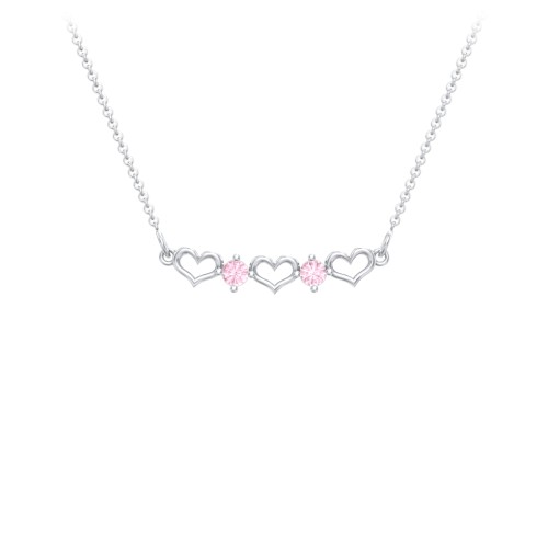 Heart To Heart Necklace with 2 Birthstones – Sterling Silver with Pink Tourmaline