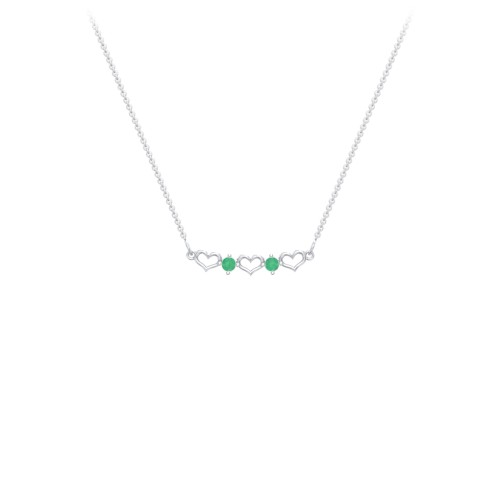 Heart To Heart Necklace with 2 Birthstones – Sterling Silver with Emerald