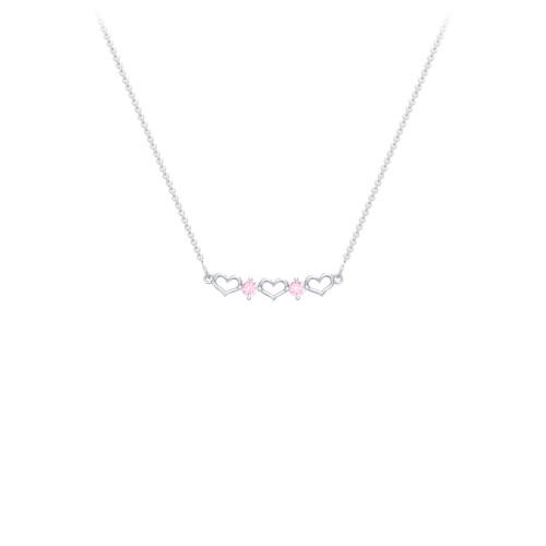 Heart To Heart Necklace with 2 Birthstones – Sterling Silver with Pink Tourmaline