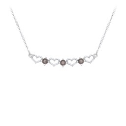 Heart To Heart Necklace with 3 Birthstones in 925 Sterling Silver with Smokey Quartz