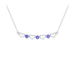 Heart To Heart Necklace with 3 Birthstones in 925 Sterling Silver with Blue Sapphire