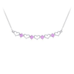 Heart To Heart Necklace with 4 Birthstones in 925 Sterling Silver with Amethyst
