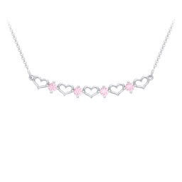 Heart To Heart Necklace with 4 Birthstones in 925 Sterling Silver with Pink Tourmaline