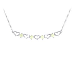Heart To Heart Necklace with 4 Birthstones in 925 Sterling Silver with Peridot