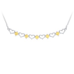 Heart To Heart Necklace with 5 Birthstones in 925 Sterling Silver with Citrine