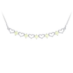 Heart To Heart Necklace with 5 Birthstones in 925 Sterling Silver with Peridot