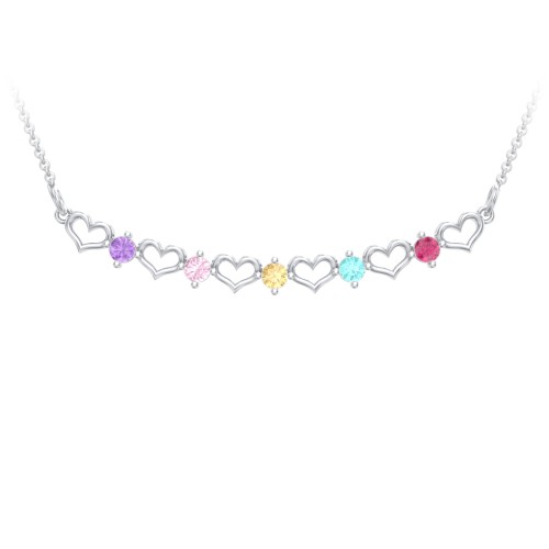 Heart To Heart Necklace with 5 Birthstones – Sterling Silver with Amethyst, Pink Tourmaline, Citrine, Mint Premium Zirconia, and Ruby