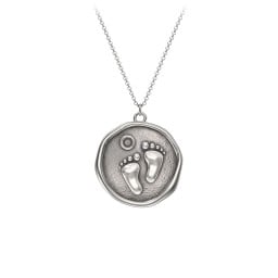 Engravable Baby Footprint Medallion Necklace with Birthstone