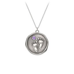 Engravable Baby Footprint Medallion Necklace with Birthstone