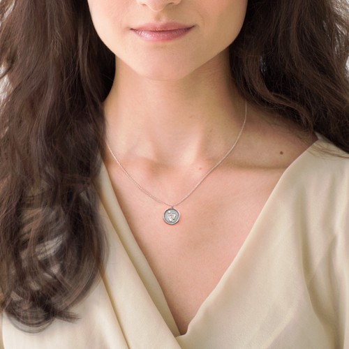 Engravable Baby Footprint Medallion Necklace with Birthstone