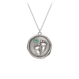 Engravable Baby Footprint Medallion Necklace with Birthstone in 925 Sterling Silver with Emerald