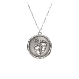Engravable Baby Footprint Medallion Necklace with Birthstone in 925 Sterling Silver with Smokey Quartz