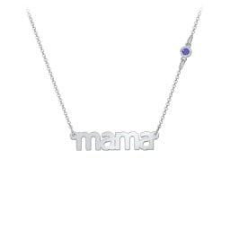 Mama Necklace In Modern Font with Satellite Birthstone