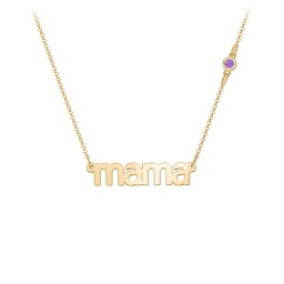 Mama Necklace In Modern Font with Satellite Birthstone in 18K Gold Plated Silver with Amethyst