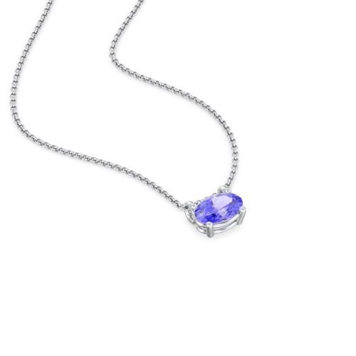 East-West Oval Necklace with Gemstone – 10K White Gold with Tanzanite