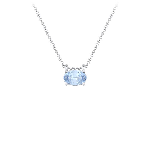 East-West Oval Necklace with Gemstone – Sterling Silver with Aquamarine