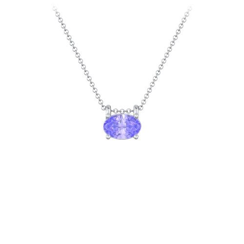East-West Oval Necklace with Gemstone – 10K White Gold with Tanzanite