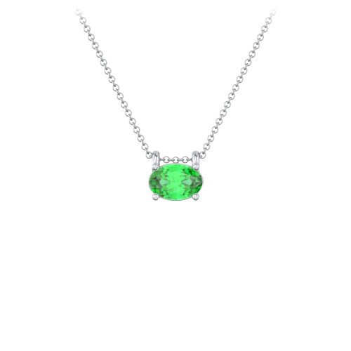 East-West Oval Necklace with Gemstone – Sterling Silver with Emerald