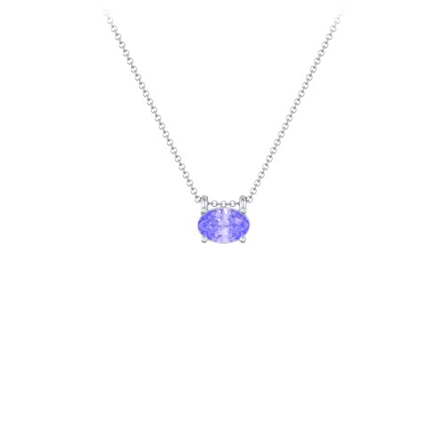 East-West Oval Necklace with Gemstone – 10K White Gold with Tanzanite