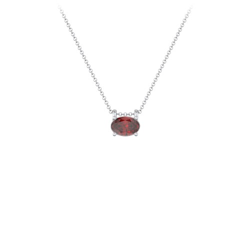 East-West Oval Necklace with Gemstone – Sterling Silver with Garnet