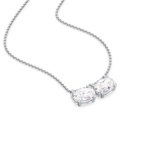 East-West Oval Necklace with 2 Gemstones – Sterling Silver with Diamond