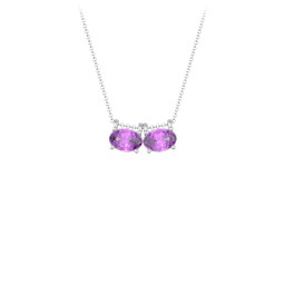 East-West Oval Necklace with 2 Gemstones in 925 Sterling Silver with Amethyst