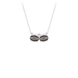 East-West Oval Necklace with 2 Gemstones in 925 Sterling Silver with Smokey Quartz