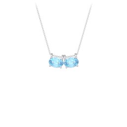 East-West Oval Necklace with 2 Gemstones in 925 Sterling Silver with Blue Topaz