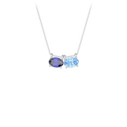 East-West Oval Necklace with 2 Gemstones in 925 Sterling Silver with Blue Sapphire and Blue Topaz