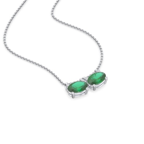 East-West Oval Necklace with 2 Gemstones – Sterling Silver with Emerald