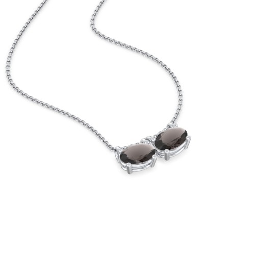 East-West Oval Necklace with 2 Gemstones – Sterling Silver with Smokey Quartz