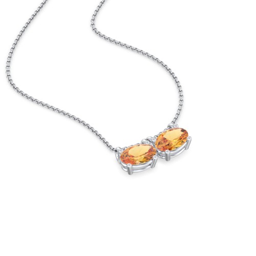 East-West Oval Necklace with 2 Gemstones – Sterling Silver with Citrine