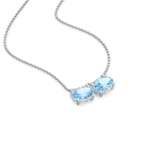 East-West Oval Necklace with 2 Gemstones – Sterling Silver with Blue Topaz