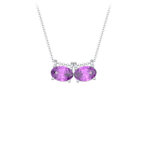 East-West Oval Necklace with 2 Gemstones – Sterling Silver with Amethyst