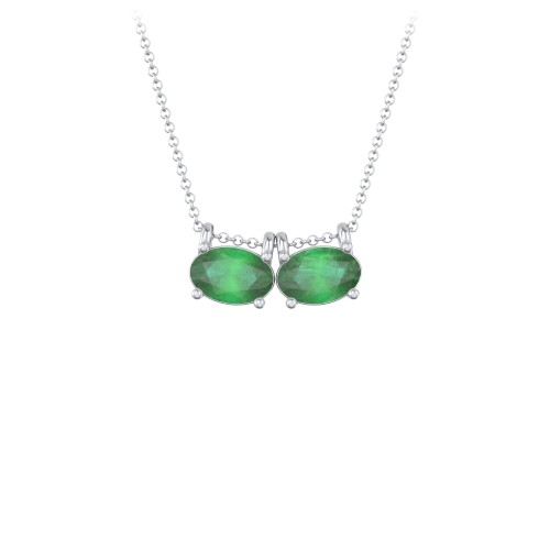 East-West Oval Necklace with 2 Gemstones – Sterling Silver with Emerald