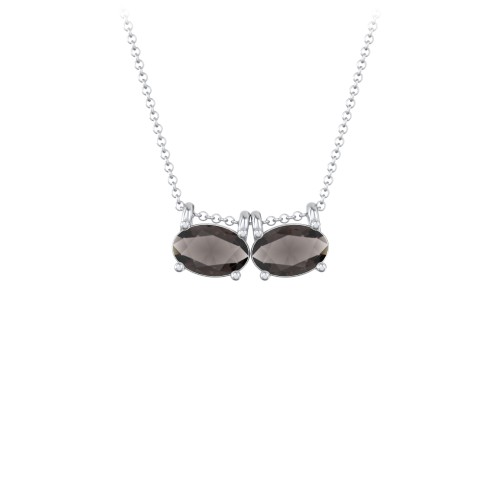 East-West Oval Necklace with 2 Gemstones – Sterling Silver with Smokey Quartz