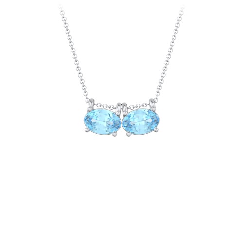 East-West Oval Necklace with 2 Gemstones – Sterling Silver with Blue Topaz