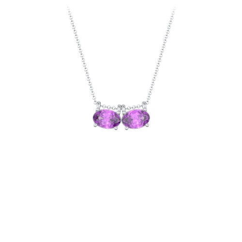 East-West Oval Necklace with 2 Gemstones – Sterling Silver with Amethyst