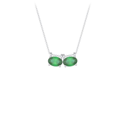 East-West Oval Necklace with 2 Gemstones – Sterling Silver with Emerald