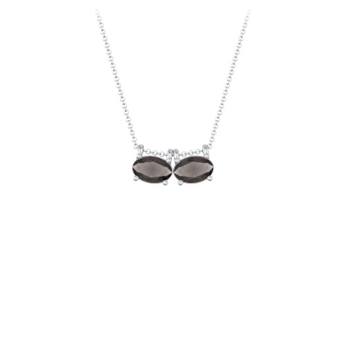 East-West Oval Necklace with 2 Gemstones – Sterling Silver with Smokey Quartz
