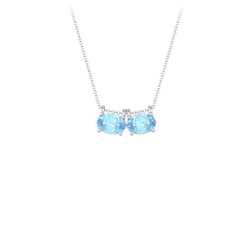 East-West Oval Necklace with 2 Gemstones – Sterling Silver with Blue Topaz