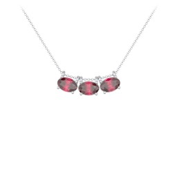 East-West Oval Necklace with 3 Gemstones in 925 Sterling Silver with Ruby