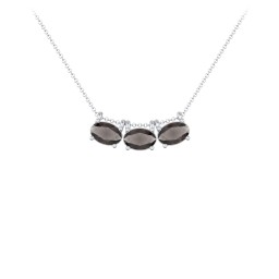 East-West Oval Necklace with 3 Gemstones in 925 Sterling Silver with Smokey Quartz