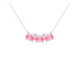East-West Oval Necklace with 3 Gemstones in 925 Sterling Silver with Pink Tourmaline