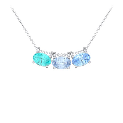 East-West Oval Necklace with 3 Gemstones – Sterling Silver with Mint Premium Zirconia, Aquamarine, and Blue Topaz