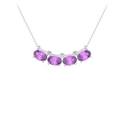East-West Oval Necklace with 4 Gemstones in 925 Sterling Silver with Amethyst